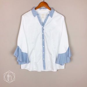 Chico’s 2 no iron button down top ruffle sleeves